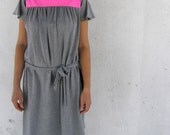 Dress with Belt grey with fluorescent pink
