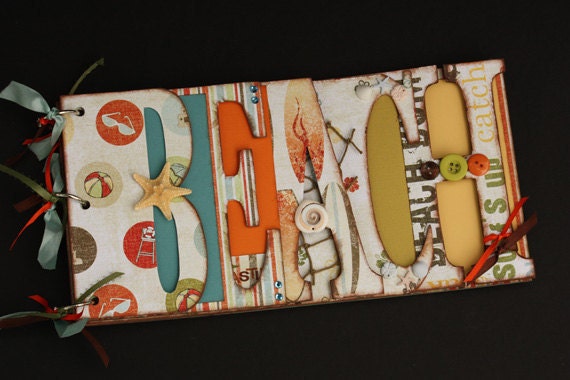 Beach word album, premade scrapbook, summer bright warm word album for travel and vacation photos