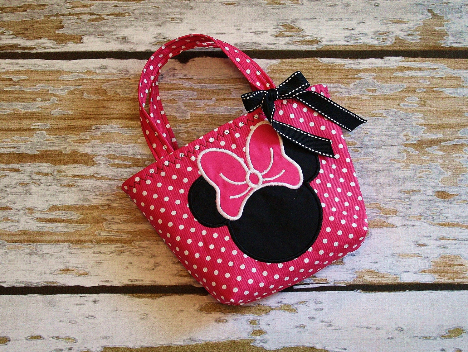 Minnie Mouse Toddler Tote - Hot Pink and Black - Can Be Personalized