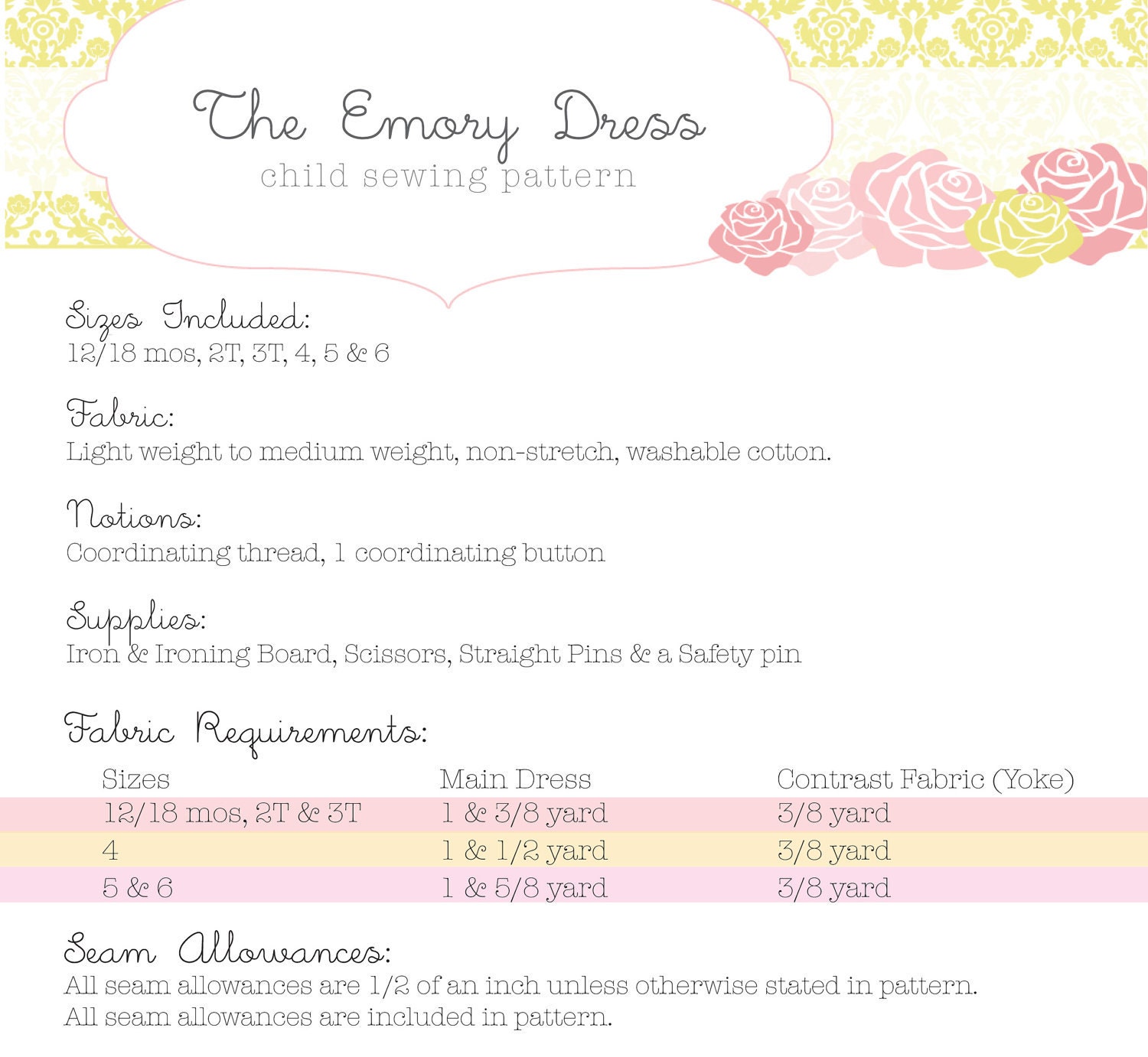 INSTANT DOWNLOAD- Emory Dress  (sizes 12 /18 months to 6) PDF Sewing Pattern and Tutorial