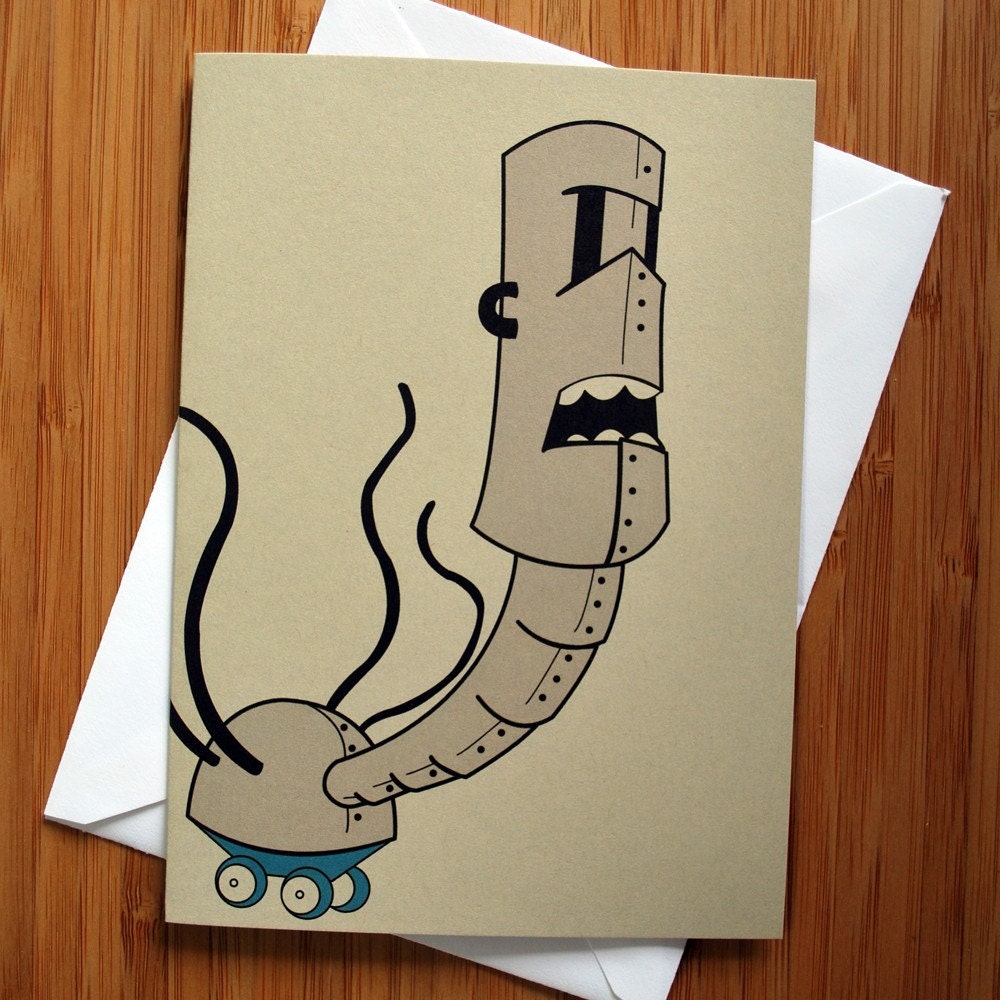 SALE Robot Greeting Card - Blank Inside