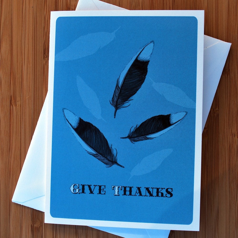 Feather- Give Thanks Greeting Card - Blank Inside