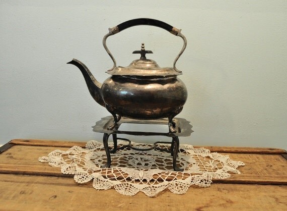 Vintage Silver Teapot with Stand Warmer Burner by JoieDeCleve