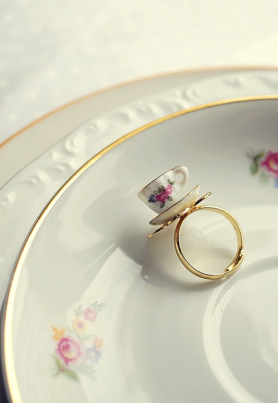 Life is an endless tea party - a tiny teacup ring,  the perfect ring to cheer up your day - Free shipping