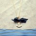 Anchor necklace, Nautical necklace, Sea side love necklace, Gold anchor necklace with a blue ribbon, Long nautical necklace
