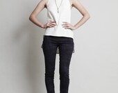 Mottled Denim Pants - Blue - high waisted, skinny leg pants, cigarette style, stretch leggings