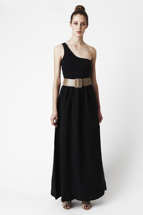 Chloe Maxi Dress - One shoulder, glamorous maxi style, dark navy/midnight blue