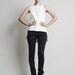 Mottled Denim Pants - Blue - high waisted, skinny leg pants, cigarette style, stretch leggings