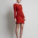 Blaze Dress - Long Sleeve Red Jersey Mini with Round Neck and Circular Gathers on One Side - Super flattering