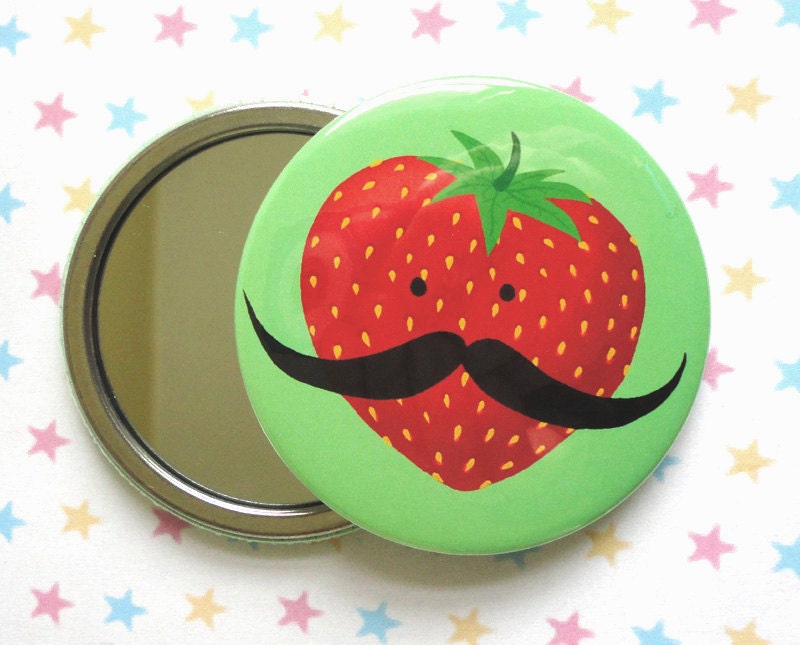 STRAWBERRY MUSTACHE Pocket Mirror