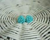 Alice in Wonderland blue rose earrings