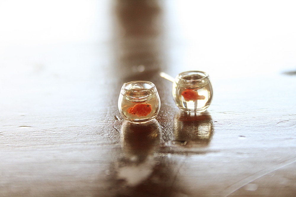 Orange Goldfish in a bowl pet earrings