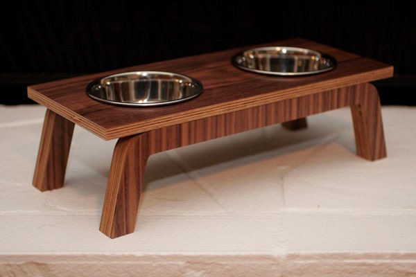 Mid Century Modern Pet Feeder & stainless steel bowls