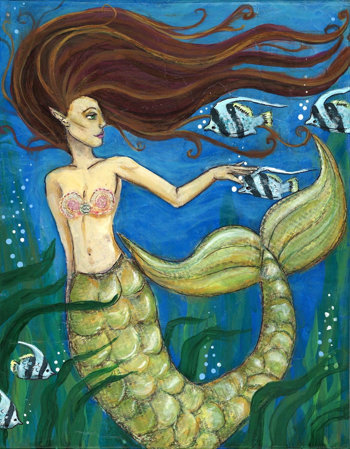 Original Mixed Media Mermaid Acrylic Painting