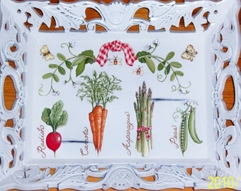 Ornate "Veggie" wood tray