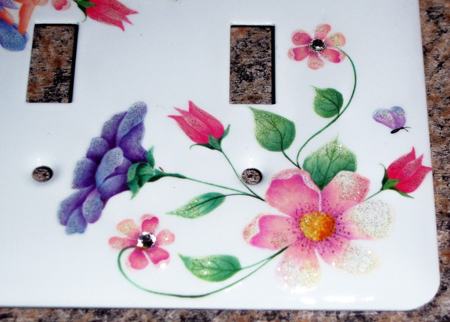 Pixie steel double lightswitch cover - swarovski crystals