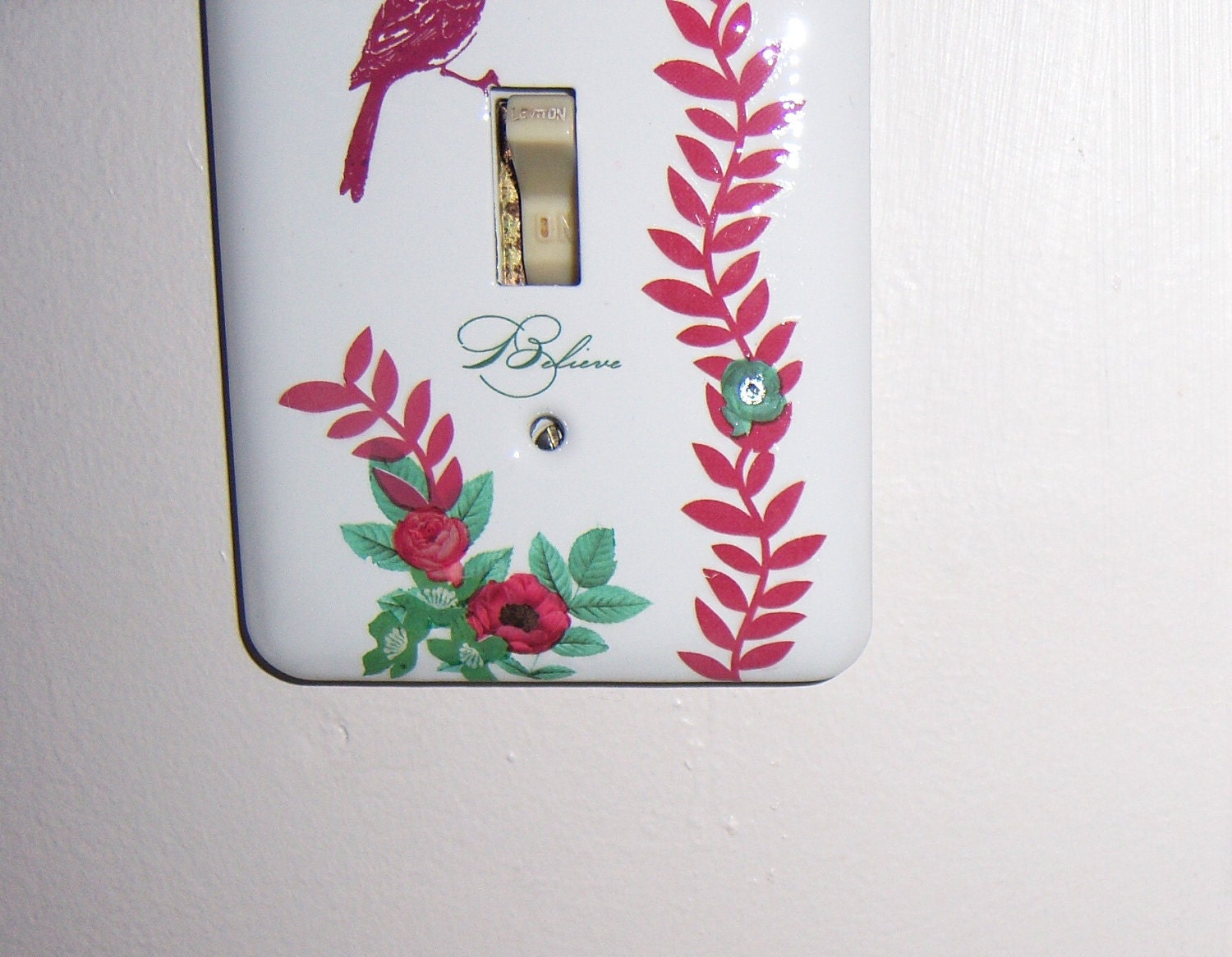 Beautiful bird floral steel single light switch cover - swarovski crystals