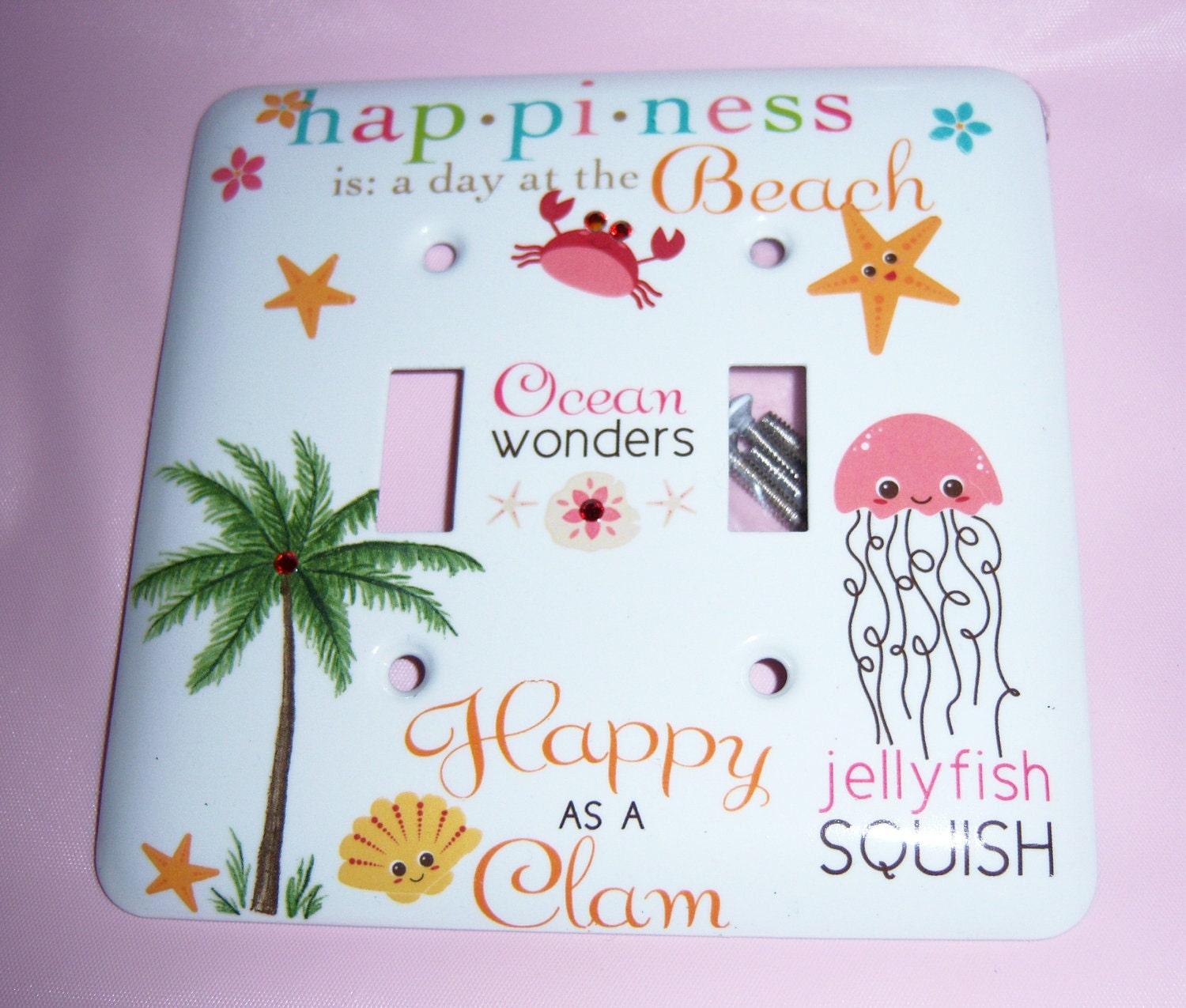 Happy as a Clam steel double light switch cover - swarovski crystals