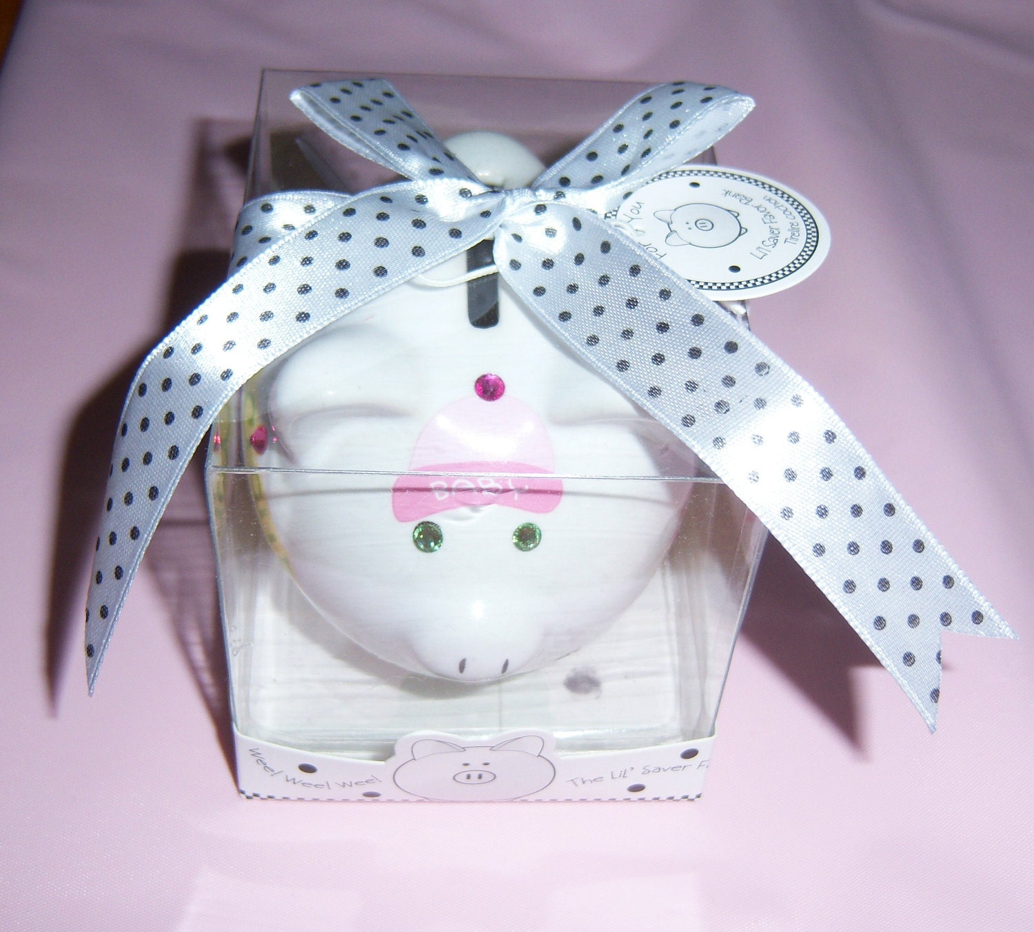 Baby girl mini ceramic piggy bank - swarovski crystals