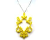 Lemon Yellow Romantic Curly Necklace Large Laser Cut Acrylic Damask