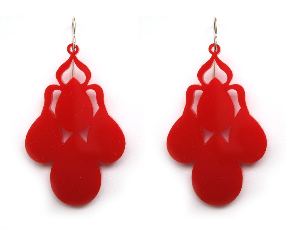 Versailles Rounded Chandelier Blood Red Earrings Laser Cut Acrylic