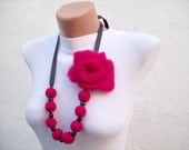 Felted Flower   Necklace Pink Fall Fashion Holiday Accessories Spring Celebrations - nurlu