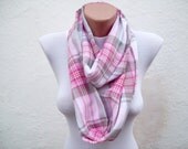 infinity scarf Loop scarf Neckwarmer Necklace scarf Fabric scarf  White Pink Greey
