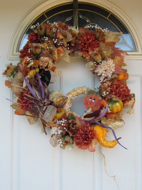 Strolling thru the HalloWeen PumPkin Patch ScareCrow Front Door Holiday Wreath