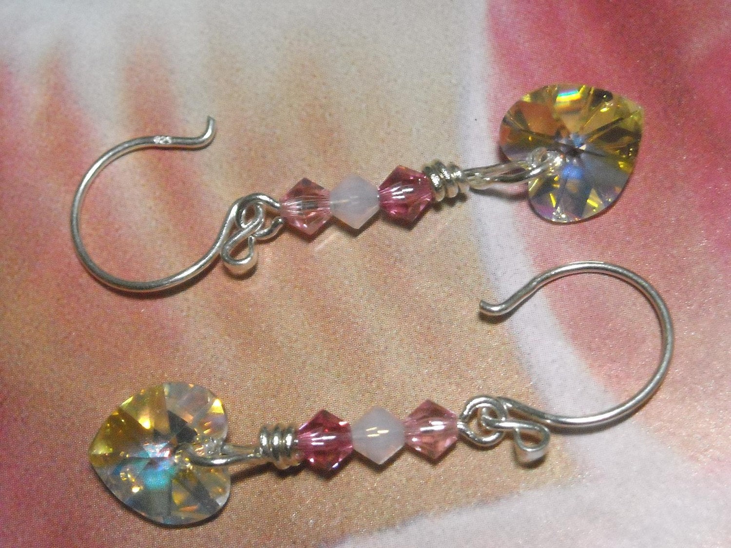 Swarovski Crystal Clear AB Heart Earrings Pink - First Kiss - Wedding Bridal Jewelry Pink Crystal Dangle Handmade Fashion Earrings On Etsy