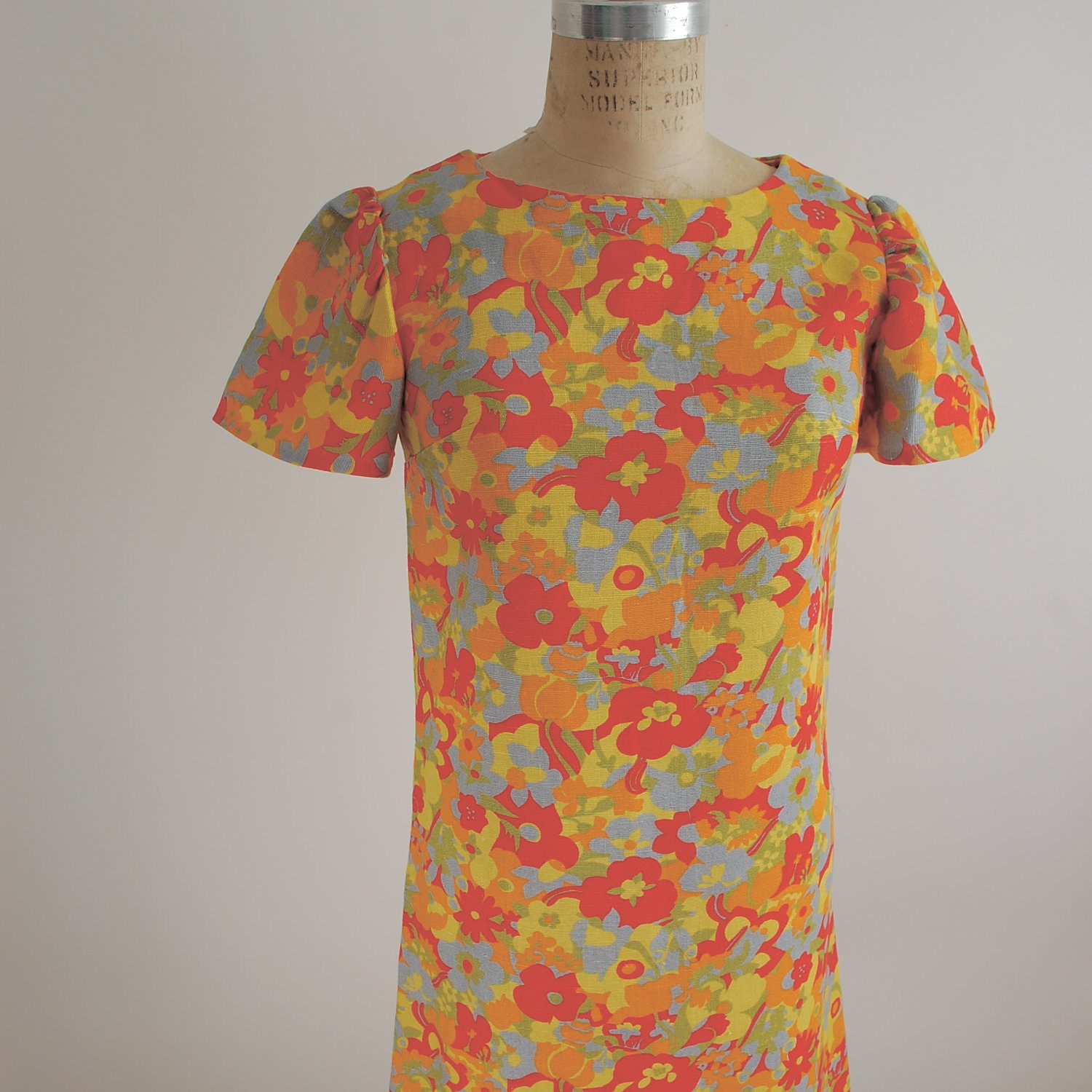 Vintage 60s Party Dress - Floral Linen - Small