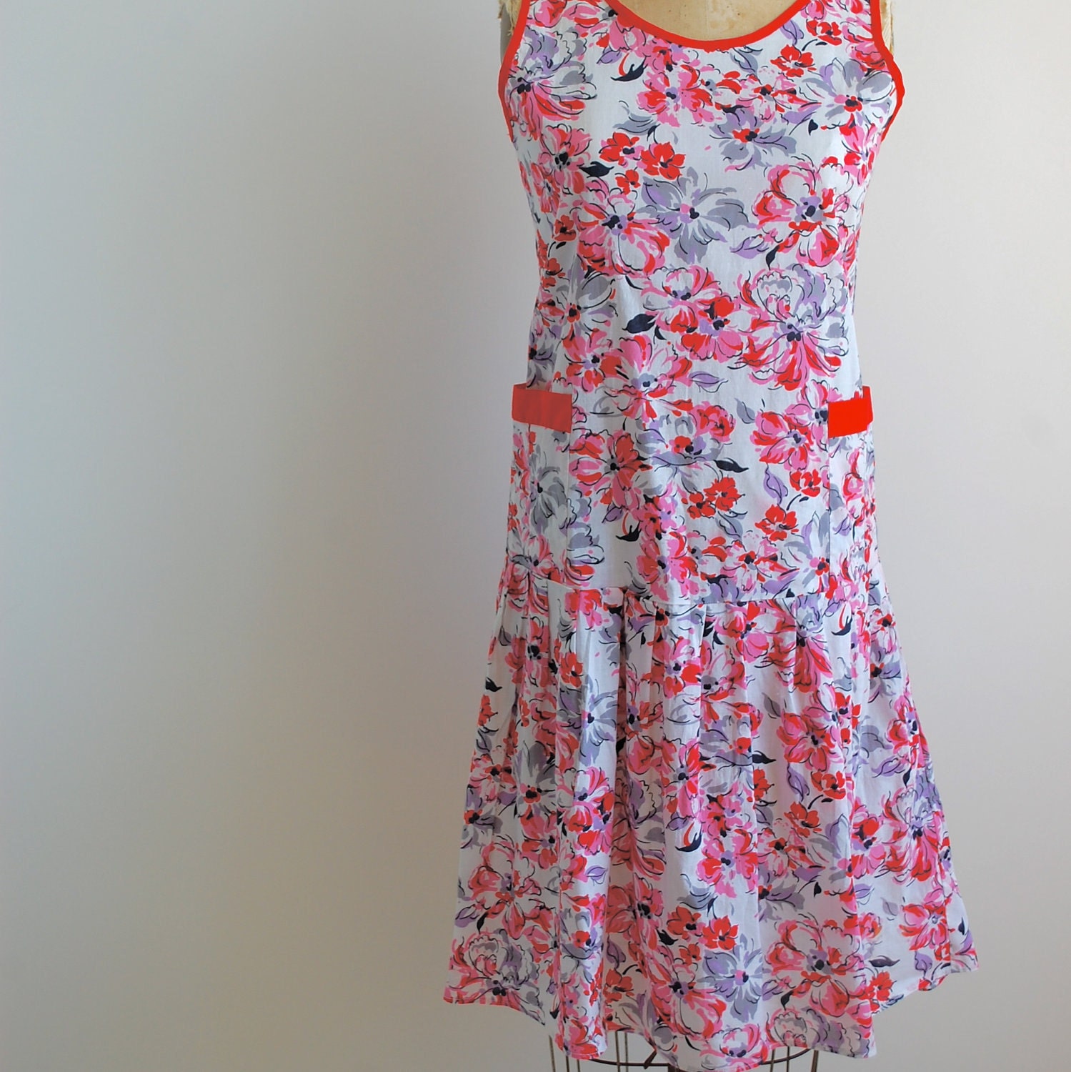 Vintage 1960's Floral Cotton Sundress - 30's revival - Small