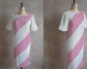 Vintage 1970s Party Dress- Chevron Design Cocktail Dress - Medium