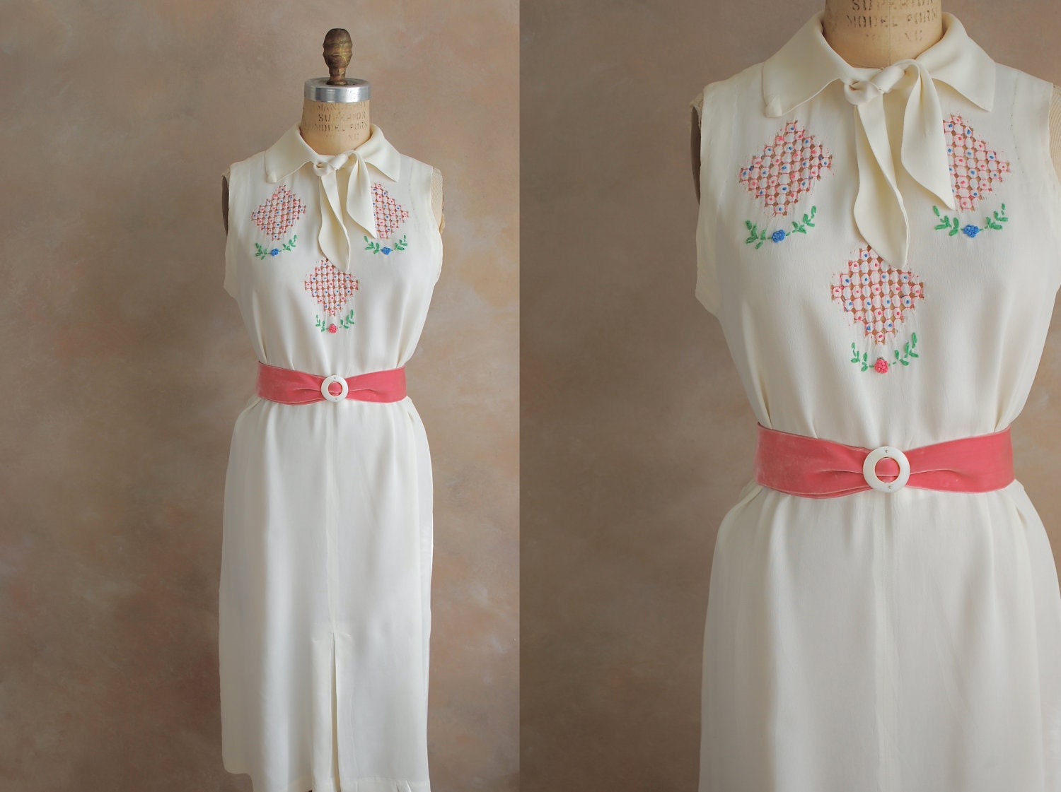 Vintage 1950's Hand Embroidered Dress - Small