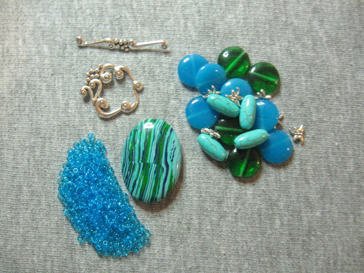 Calsilica Turquoise Czech Glass Pewter Pendant Focal Beads Kit DIY