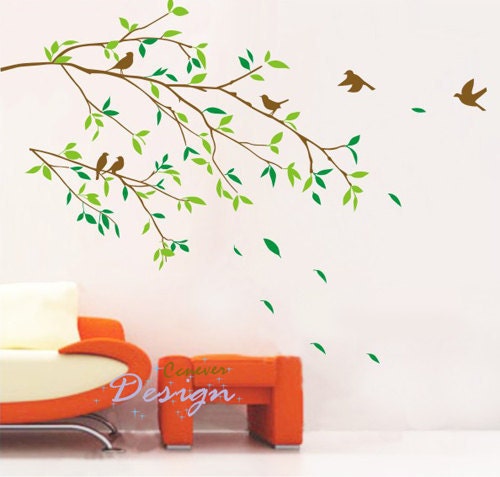Birds group on tree branches----Removable Graphic Art wall decals stickers home decor