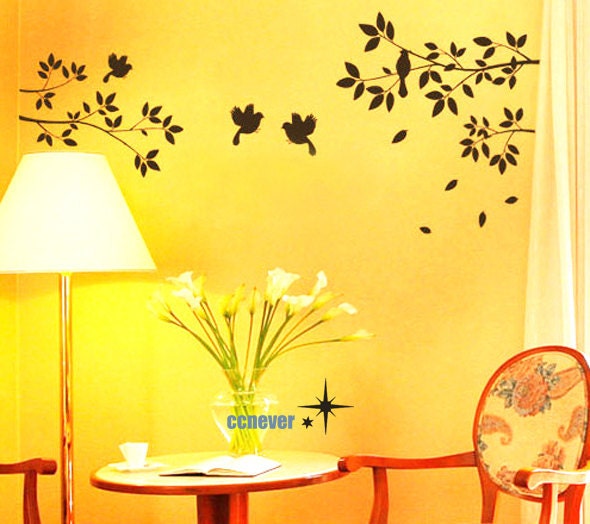 Happy birds and tree brancn----Removable Graphic Art wall decals stickers home decor