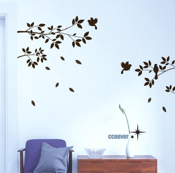 Happy birds and tree brancn----Removable Graphic Art wall decals stickers home decor