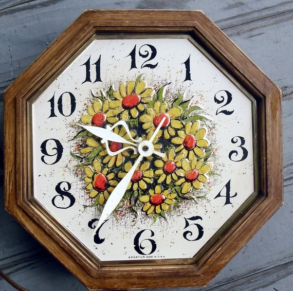 1970s Kitchen Retro Wall Clock with gold and orange by anyoldtime