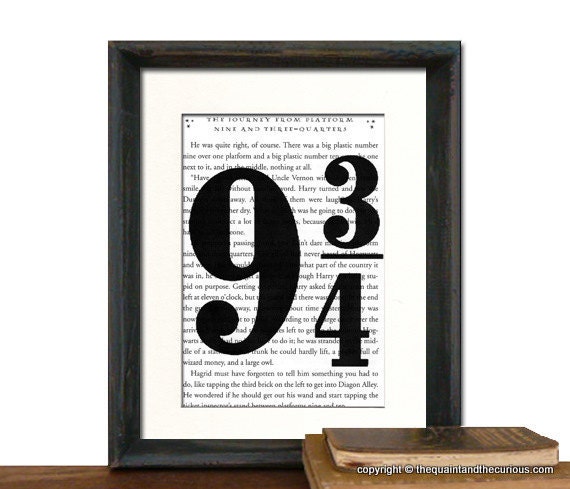 Harry Potter Art Print Platform Nine and three-quarter over Potter Book Page - Beautifully Matted Fathers Day Gift Present Home Office Decor