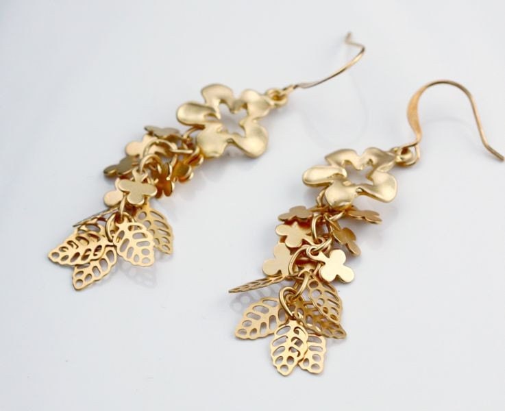 Golden flower Leaf Cluster Earrings