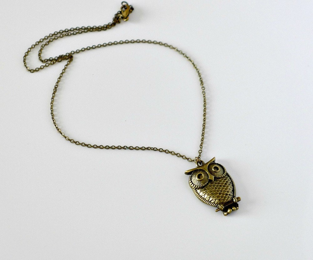 Owl Necklace, Antique Silver pendant, whimsical charm, by balance9