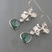 Erinite earrings, silver framed glass crystal drop, delicate orchid flower charm dangle, sterling ear wire, wedding jewelry, by balance9