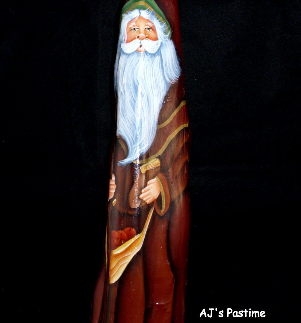 tole painting of old world santa claus on a cypress knee at Etsy.com