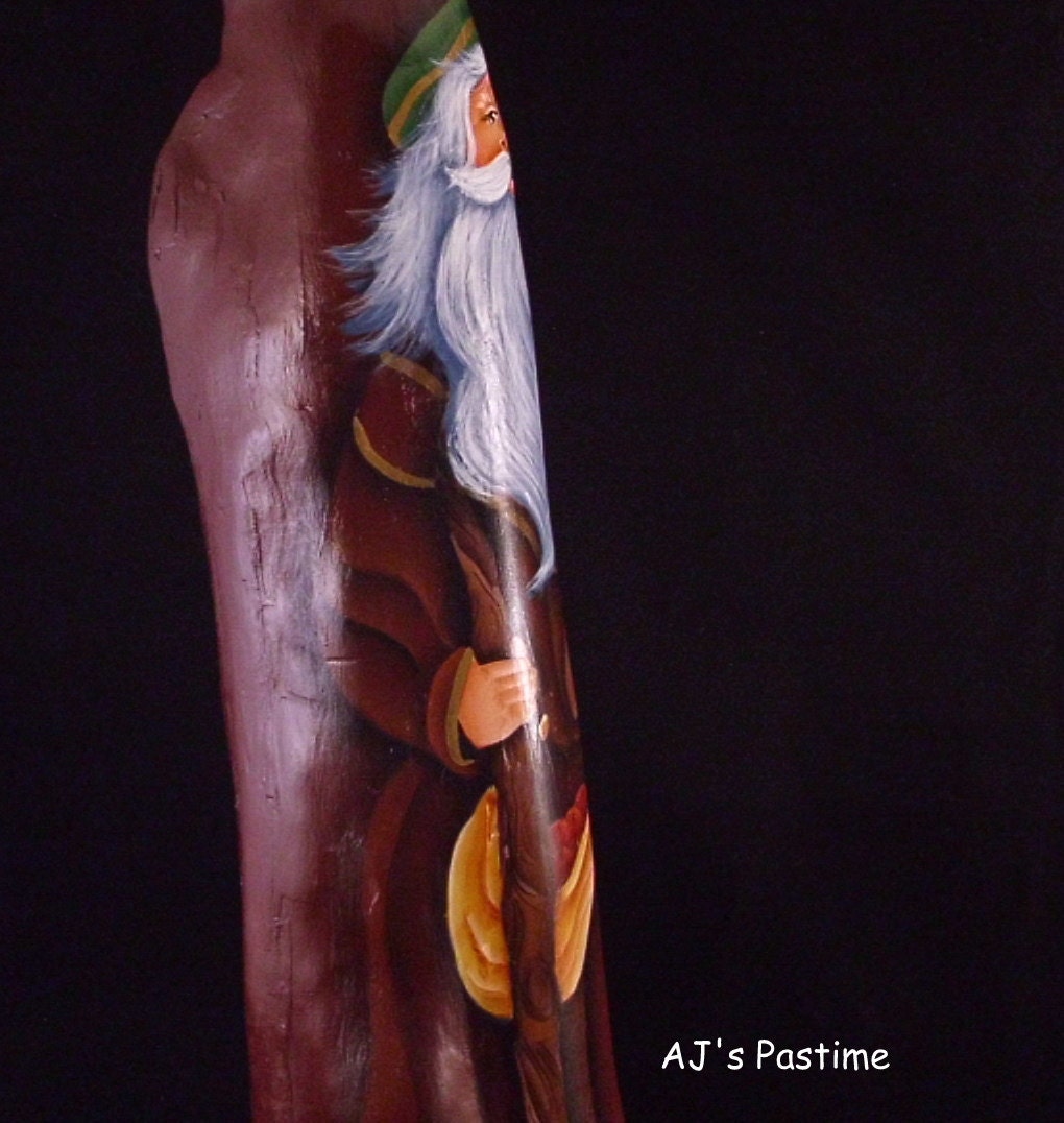 tole painting of old world santa claus on a cypress knee at Etsy.com