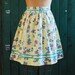 Mushroom Print Apron, Vintage Half Apron, Butter Yellow, Turquoise