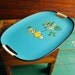 Mod Serving Tray, 1960s Kitsch Flower Girl Design on Peacock Blue, Aqua