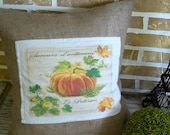 French Autumn Pumpkin - Burlap Pillow