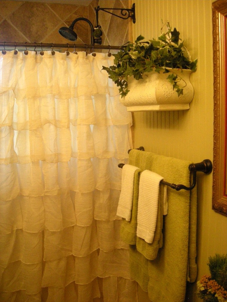 Shabby Chic Waterfall Ruffle (Ivory) Shower Curtain