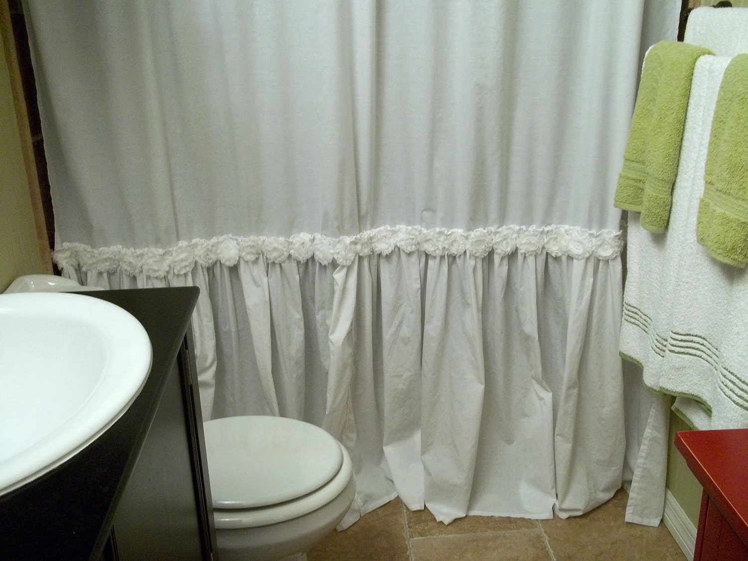 Shabby Chic White Ruffled Bottom Chiffon Flower Trim