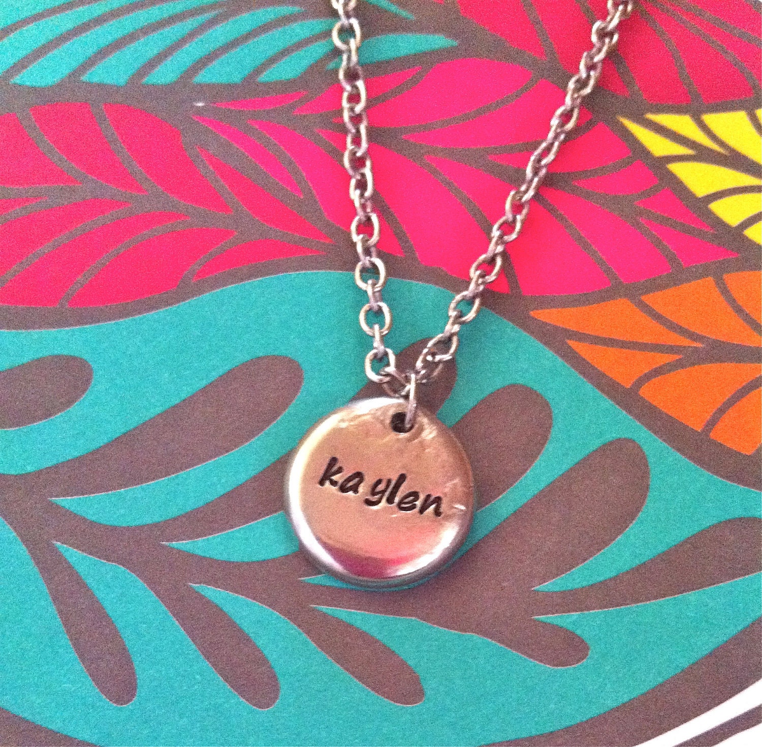 NEW-Single Name Pewter Pebble...Hand Stamped Necklace